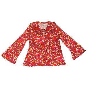 LASCANA for VENUS Retro 60s Babydoll Tie Neck Peasant Blouse Bell Sleeves Boho